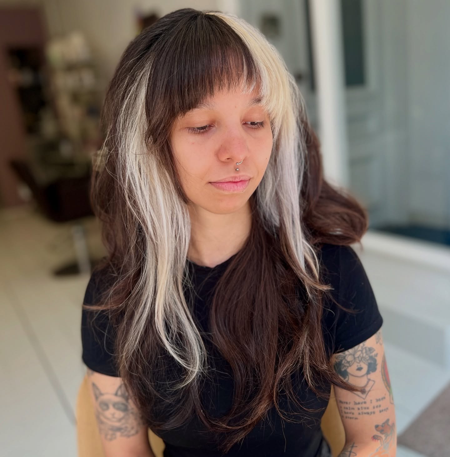 Contrasting Silvery Blonde and Rich Chocolate Layers