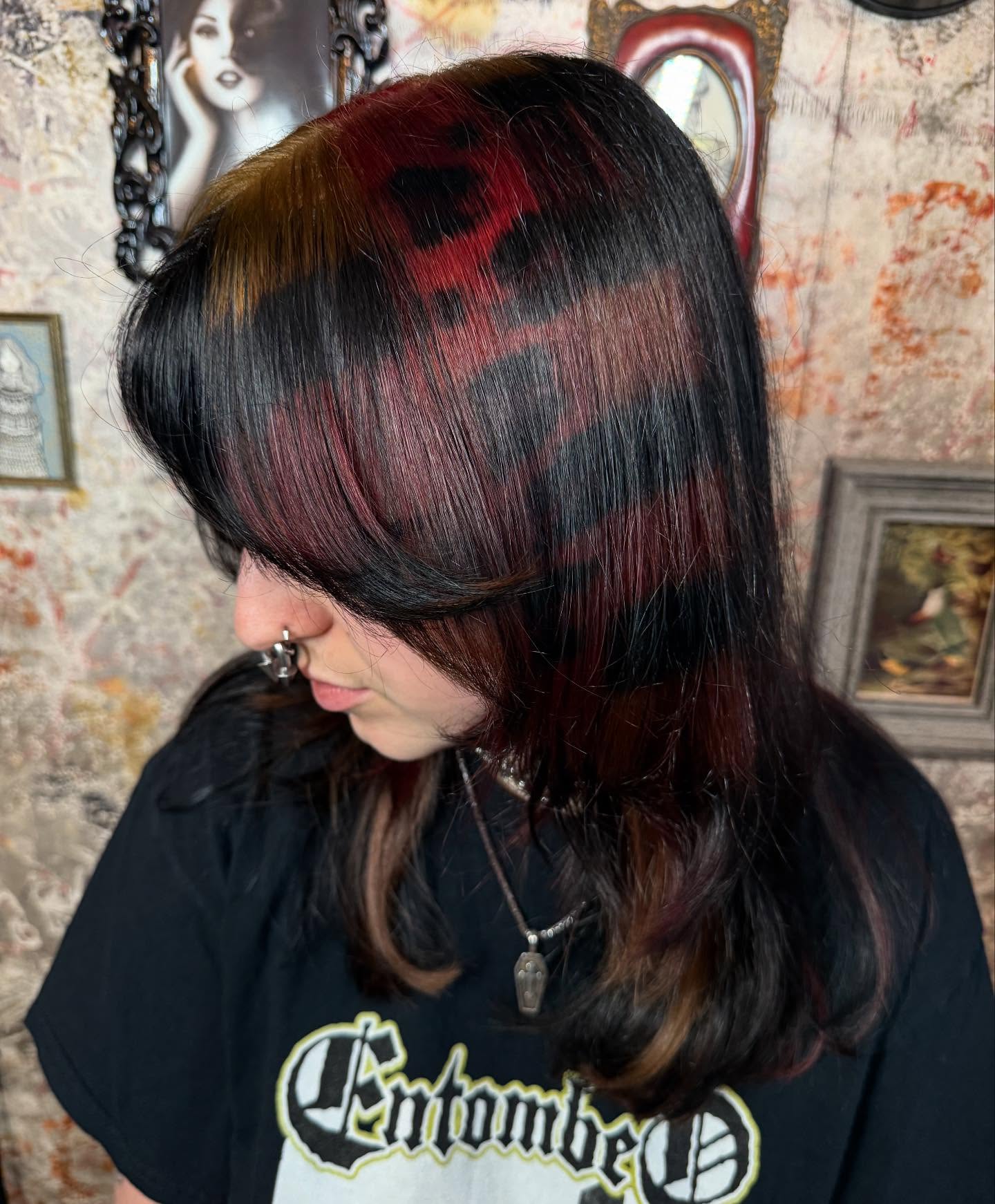 Edgy Midnight Layers with Crimson Leopard Patches