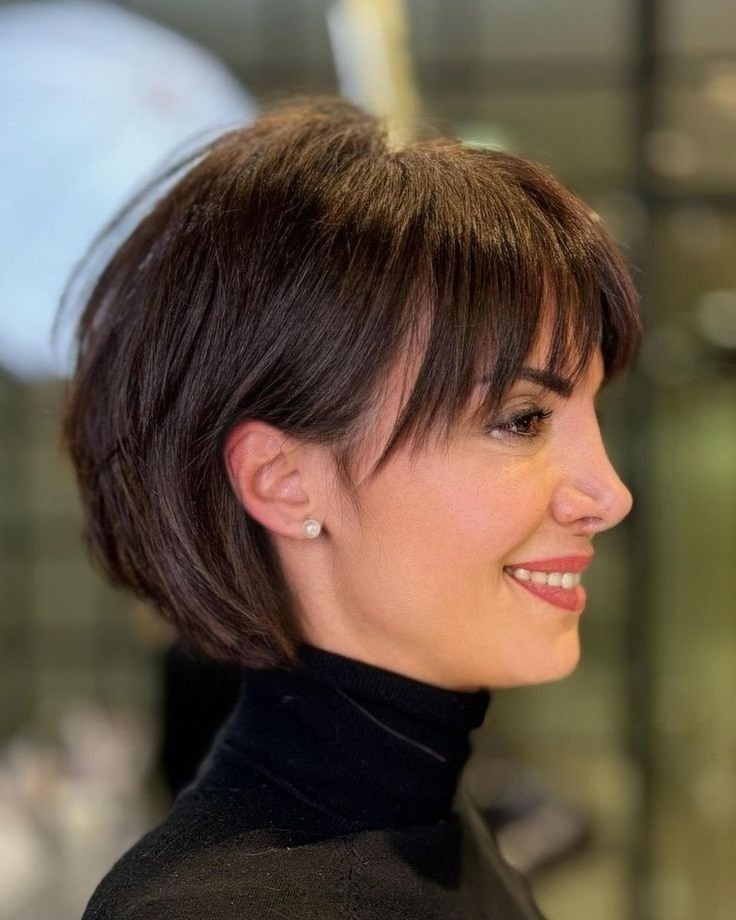 Elegant Espresso Bob with Wispy Bangs
