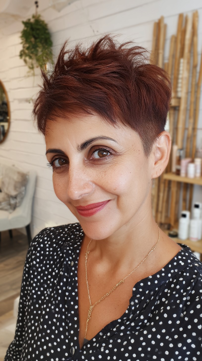 Fiery Copper Tousled Pixie with Sculpted Peaks