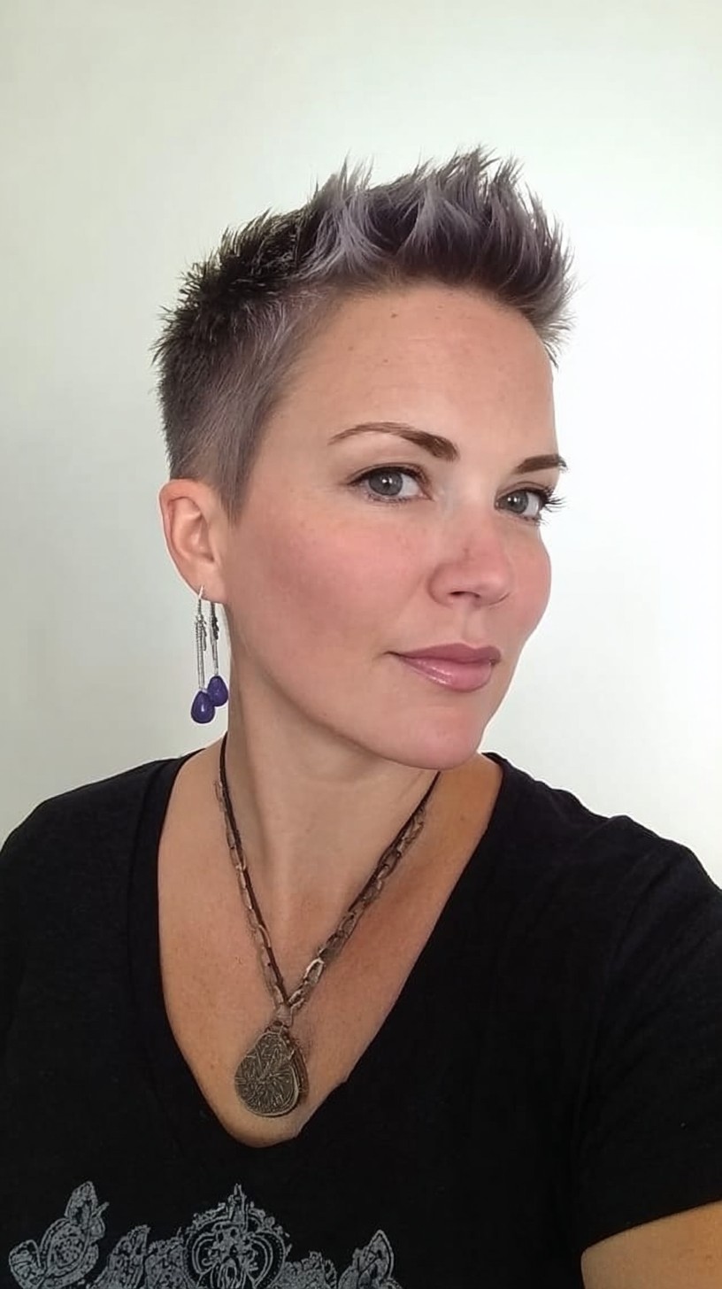 Frosted Silver Spiked Pixie with Tapered Back