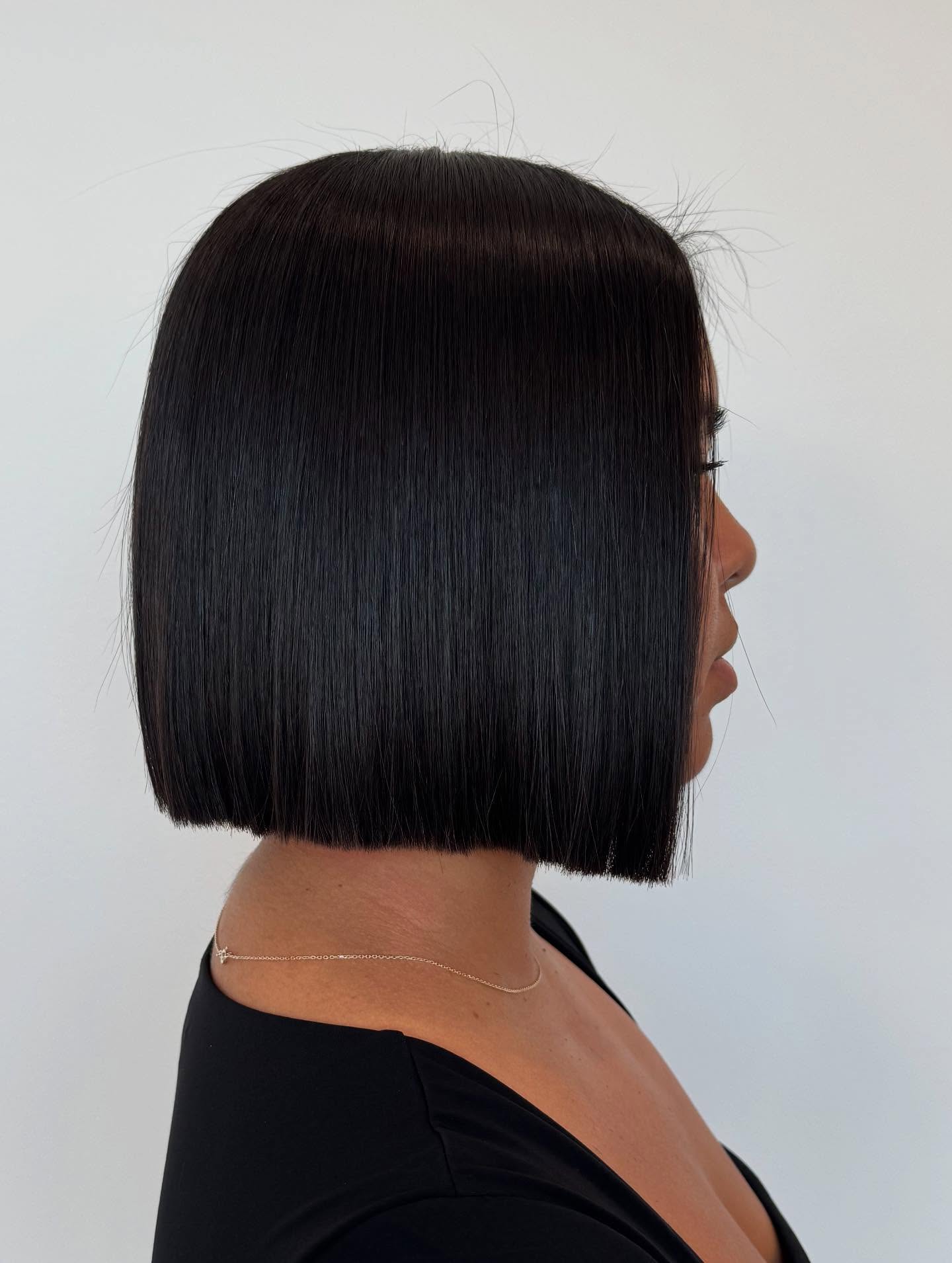Glossy Deep Brunette Blunt Bob