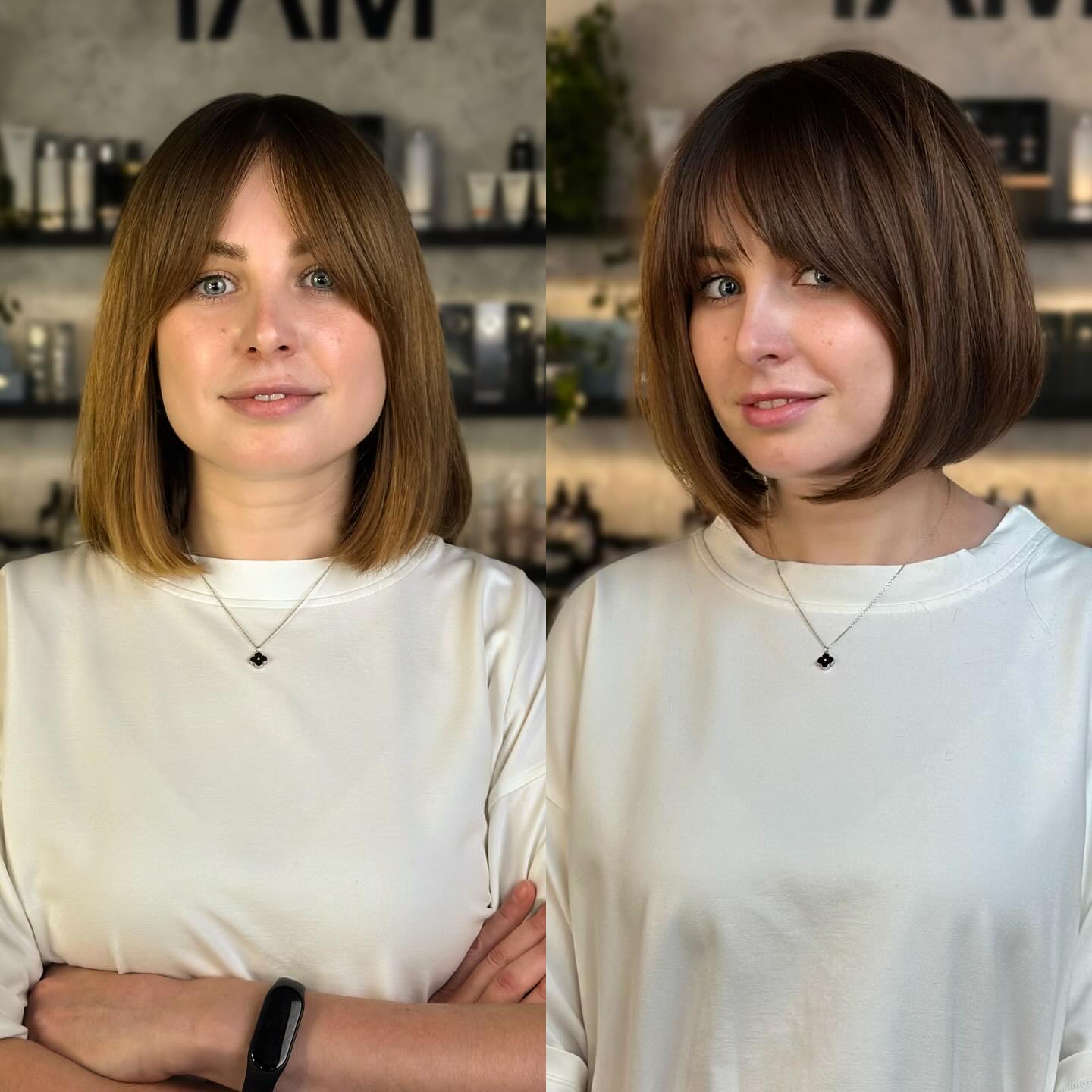 Moderner kastanienbrauner Bob mit fransigem Pony