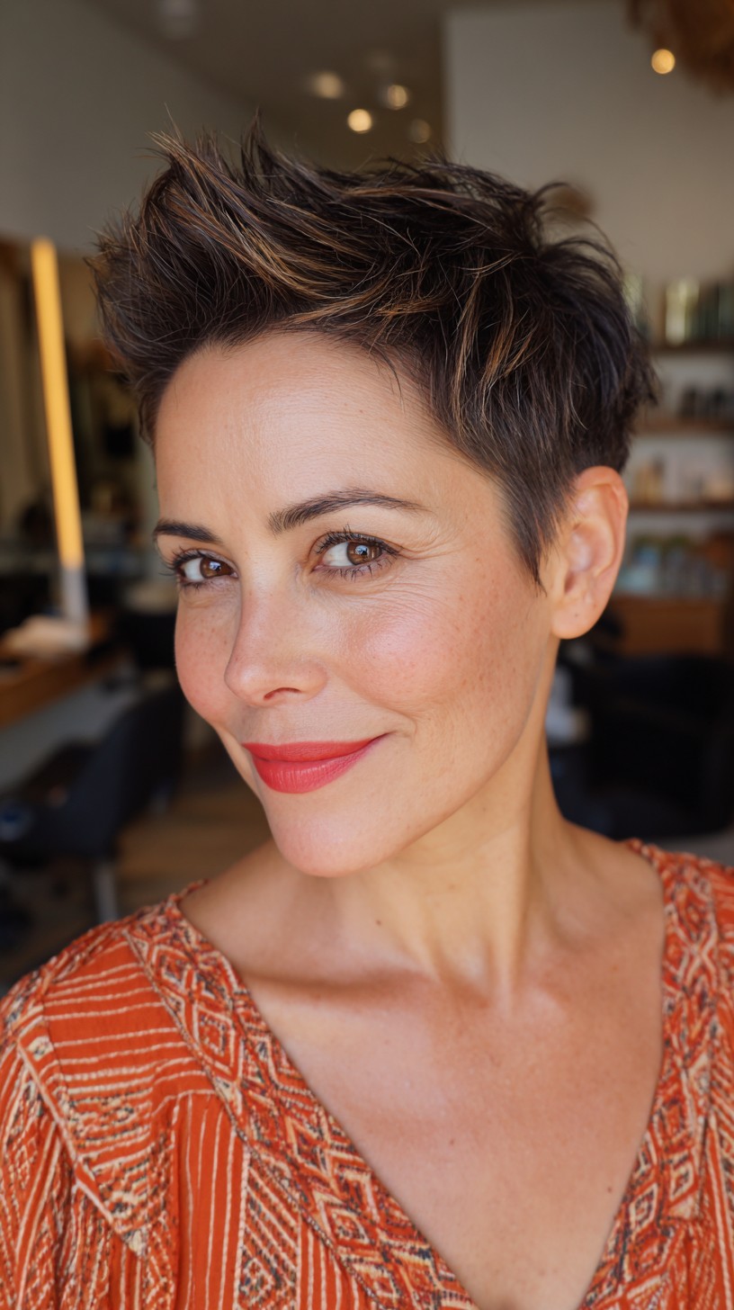 Modern Espresso Textured Pixie with Tapered Sides