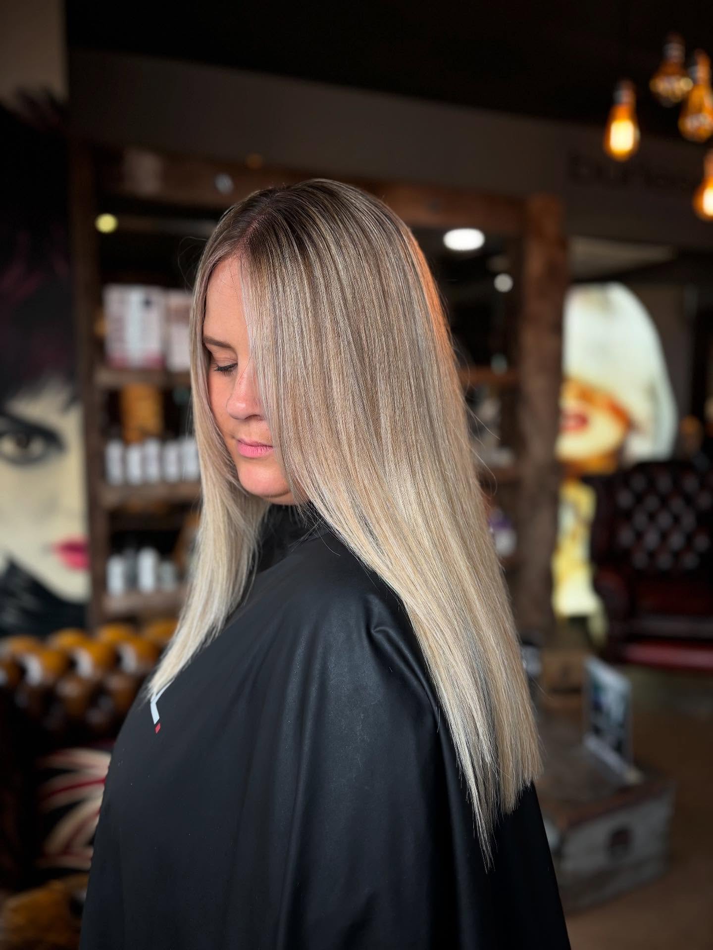 Refined Platinum Balayage with Textured Ends