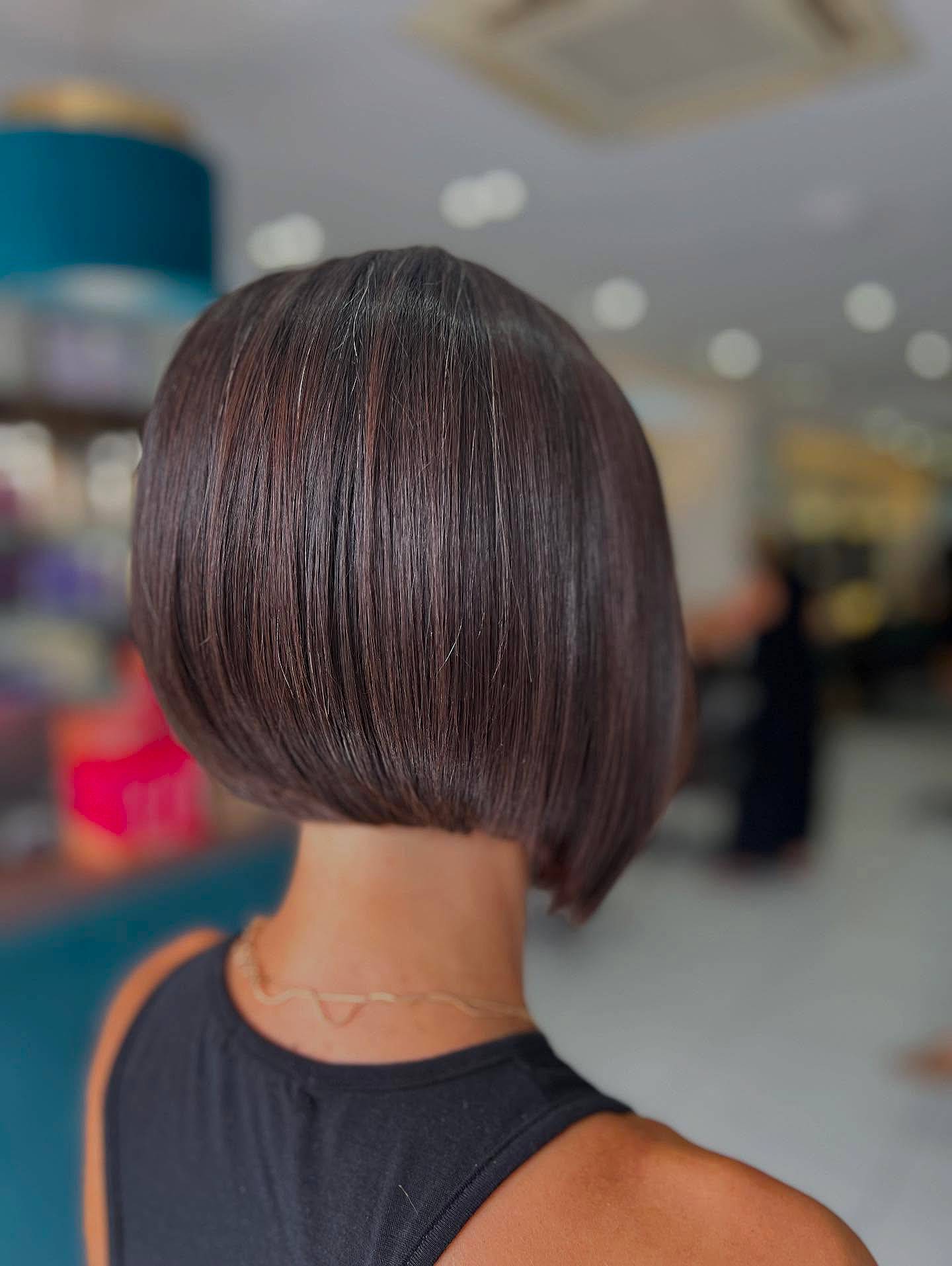 Sleek Dark Chocolate Inverted Bob with Polished Finish