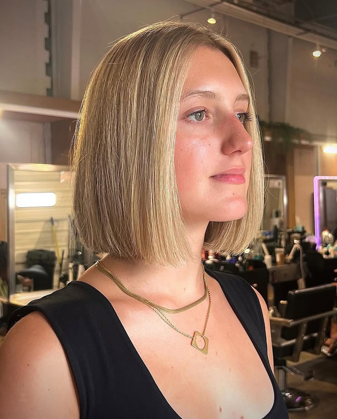 Sleek Golden Blonde Bob with Textured Ends
