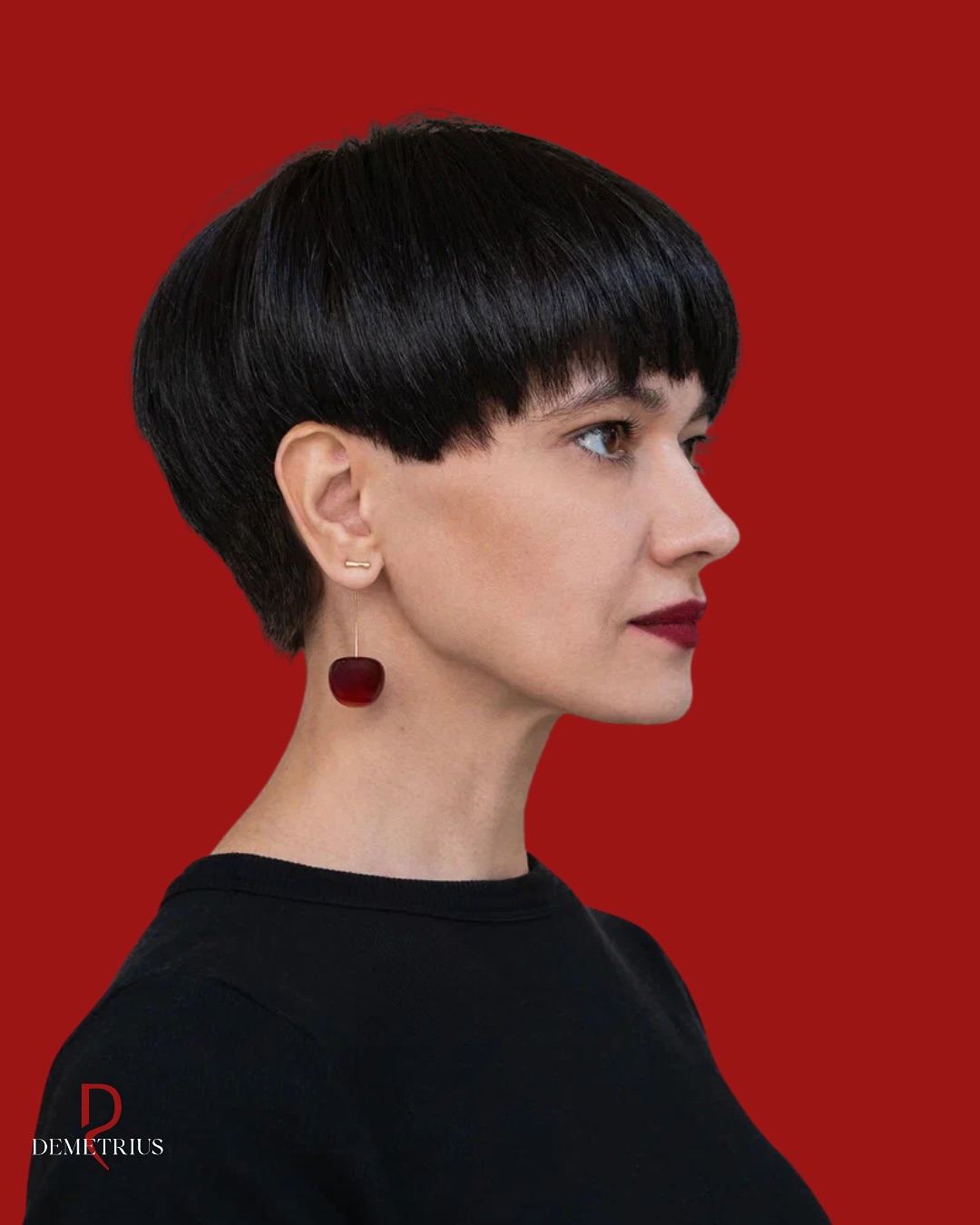 Eleganter, tiefschwarzer Topfschnitt mit geradem Pony