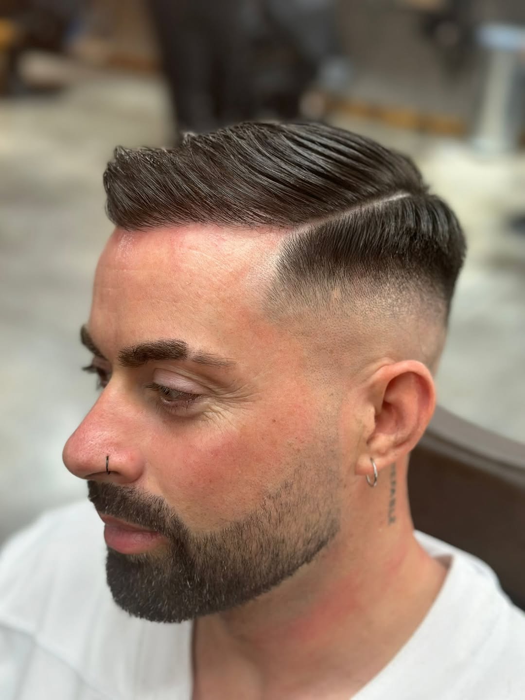 Sleek Side-Parted Undercut with Sculpted Beard