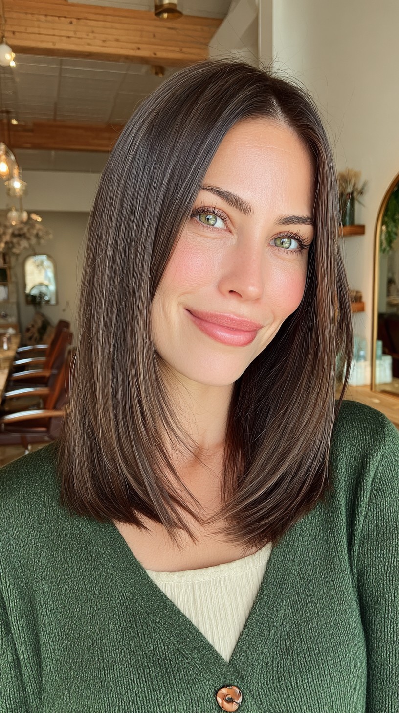 Sleek Smokey-Charcoal Mid-Length Bob