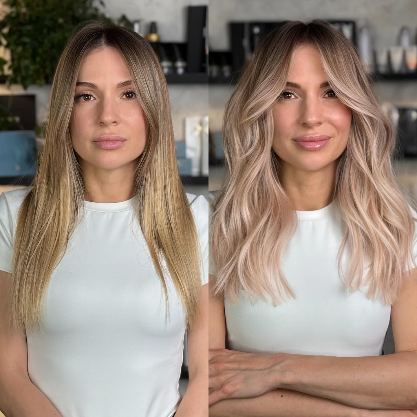 Sleek Straight-to-Wavy Blonde Transformation