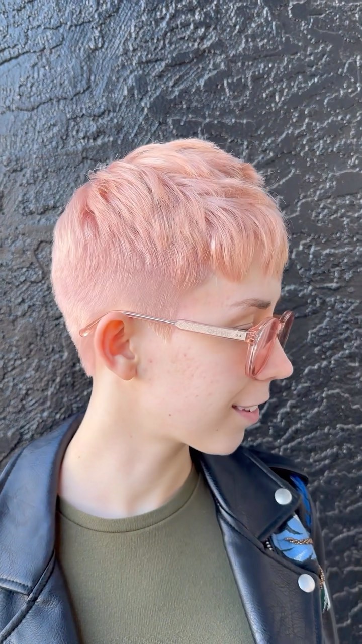 Soft Pastel Pink Pixie Cut