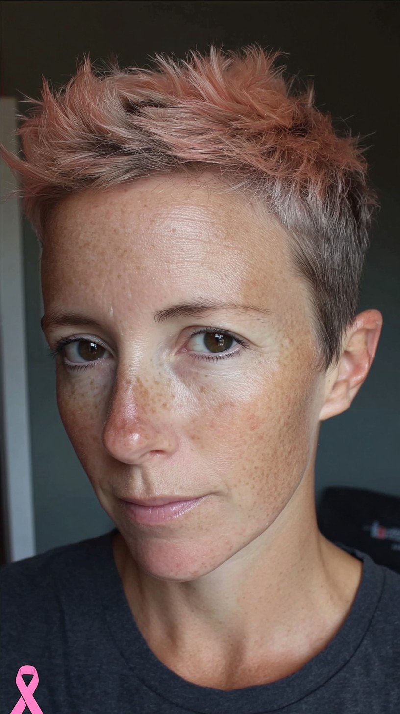 Soft Peach Tousled Pixie with Natural Roots