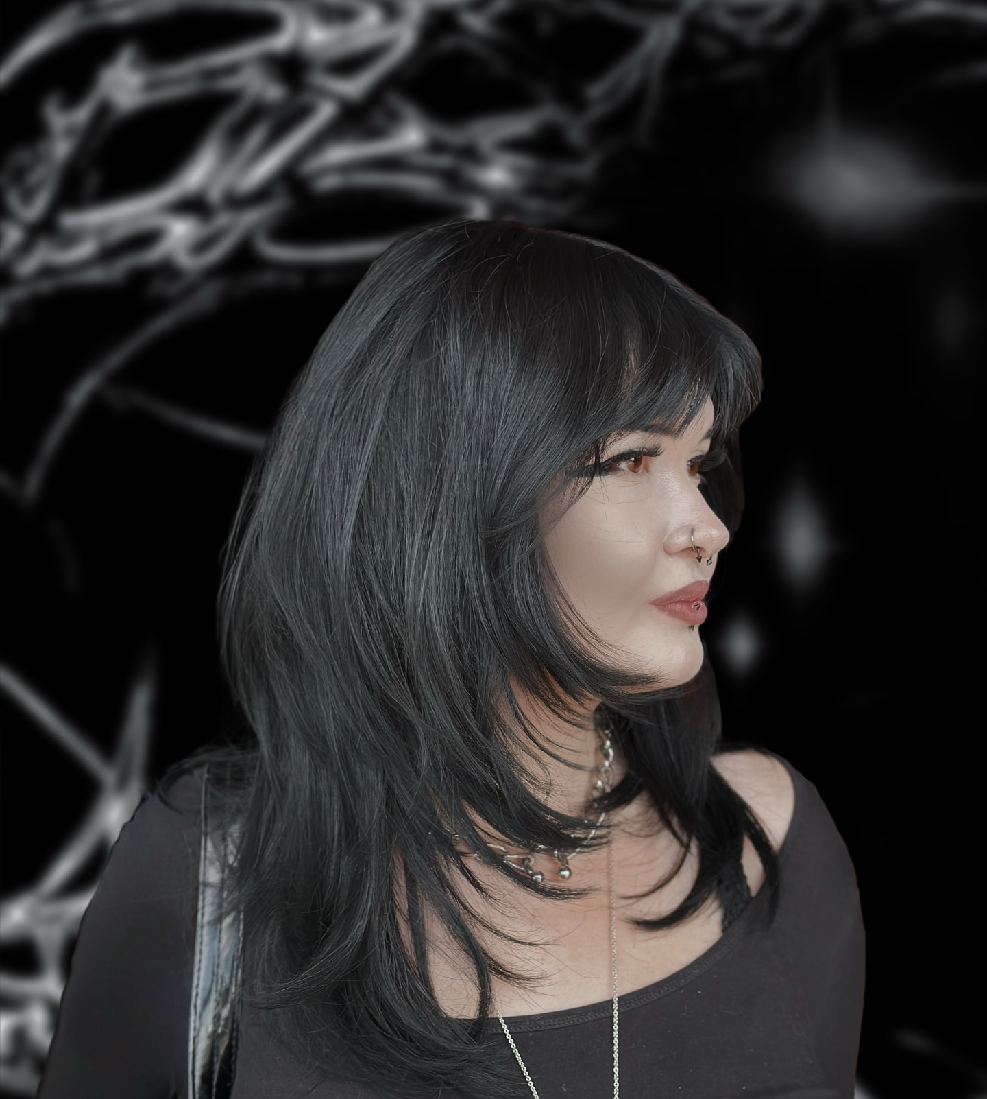 Softly Layered Midnight Bob with Wispy Bangs