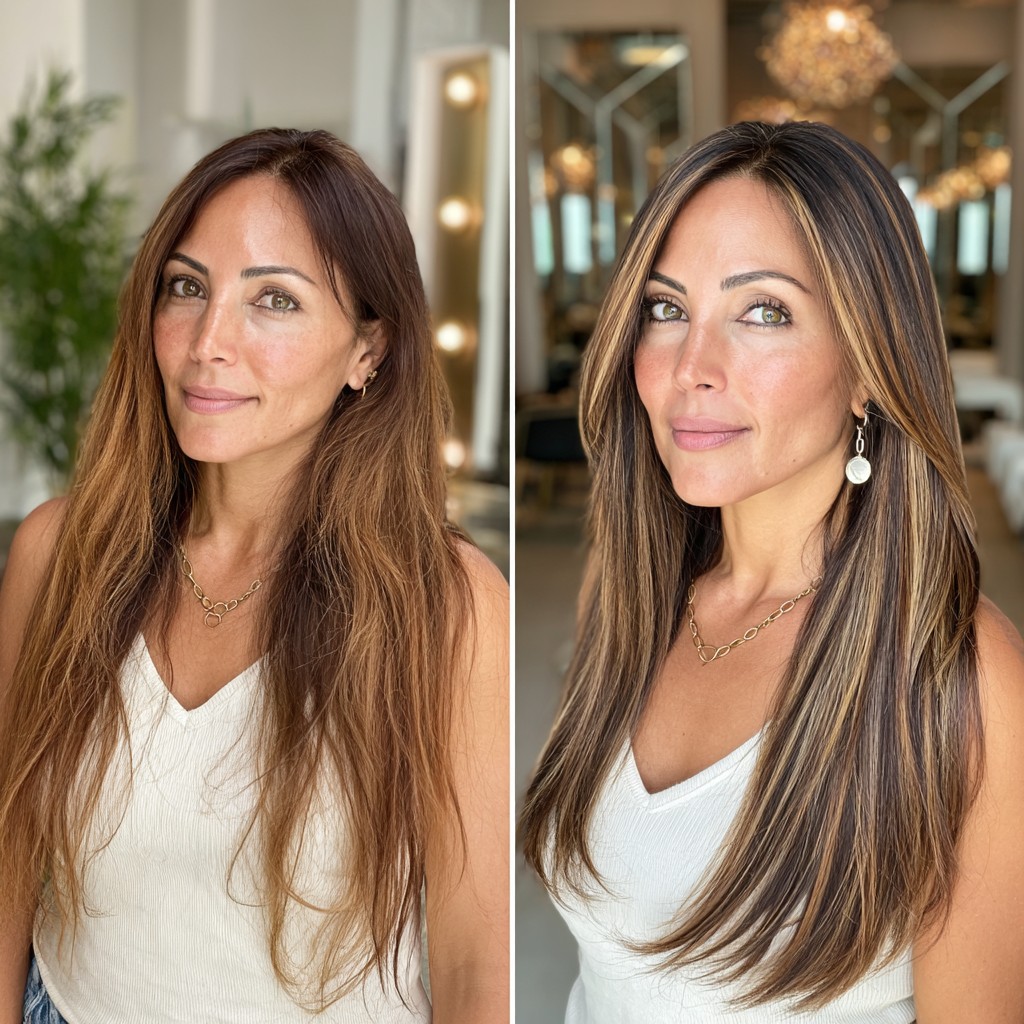 Subtle Chestnut Strands with Seamless Face-Framing Highlights