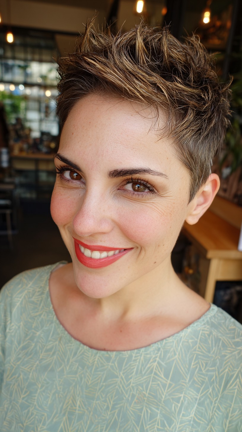 Sunkissed Bronde Textured Pixie with Lifted Roots