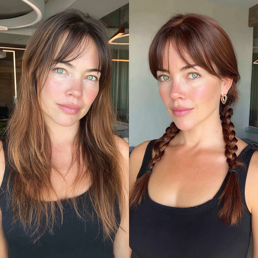 Transformative Dual-Texture Chestnut Braid and Soft Wave