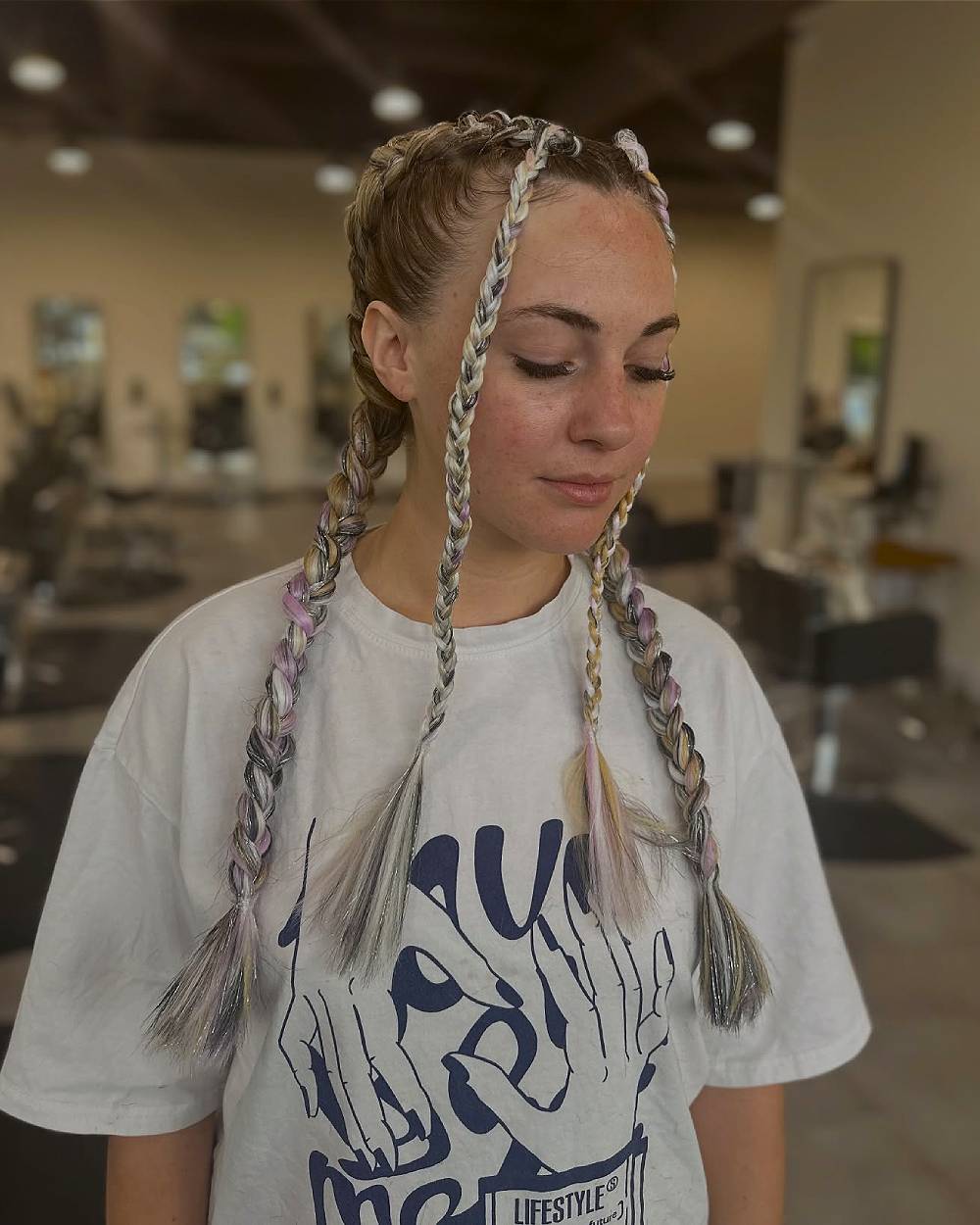 Trendy Box Braids with Pastel Highlights