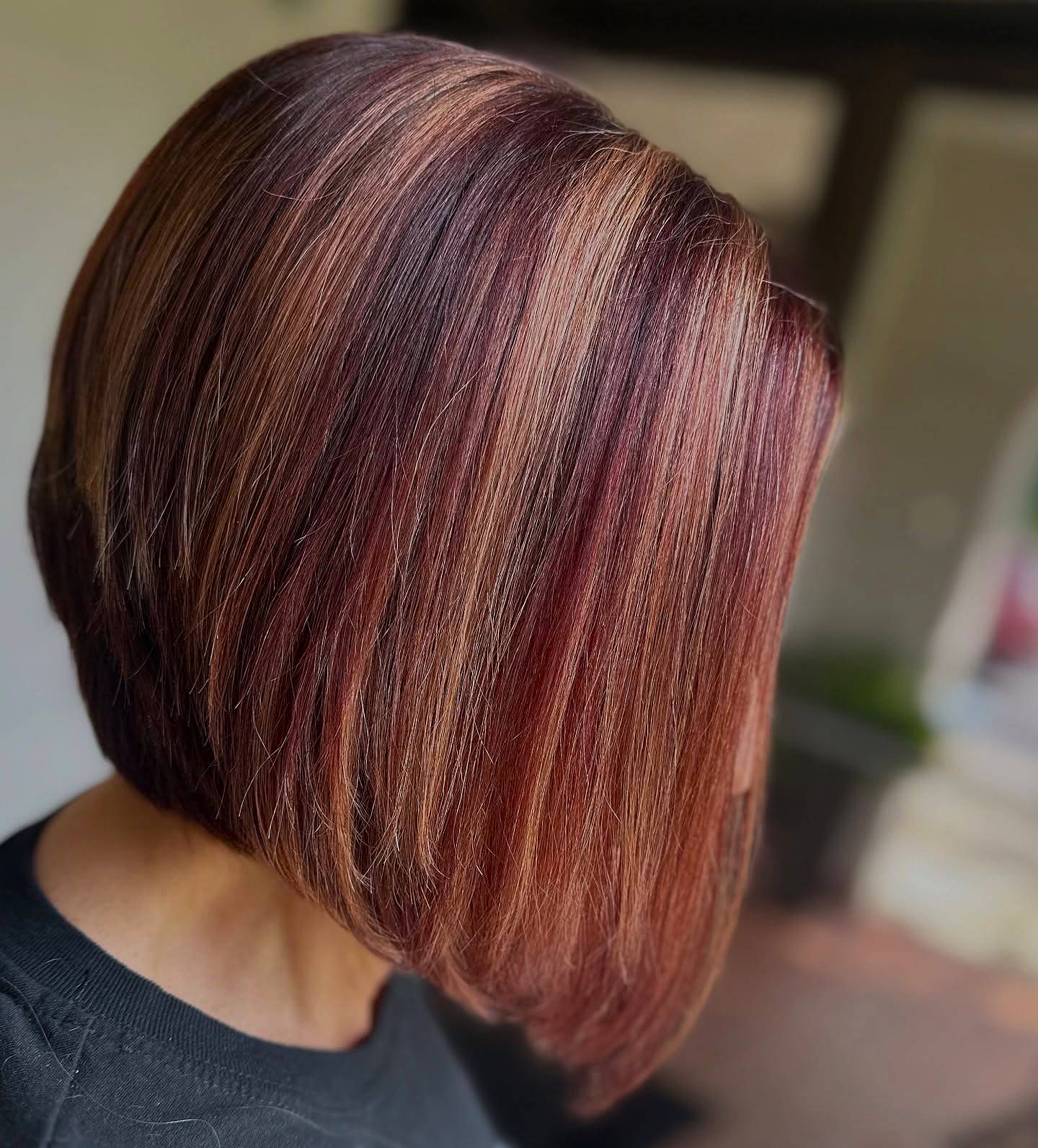 Trendy Burgundy and Blonde Stacked Inverted Bob