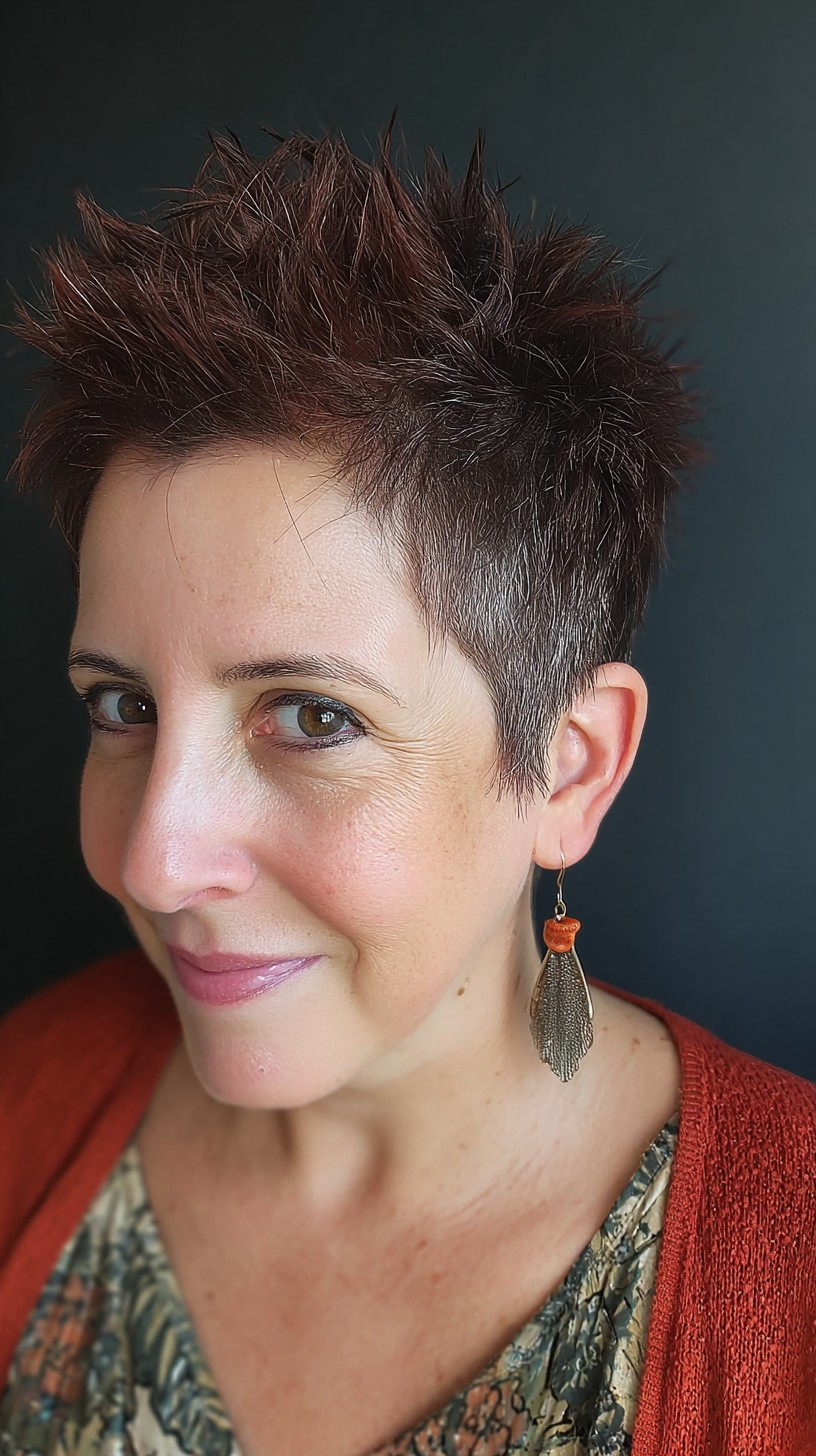 Vibrant Chestnut Spiky Textured Pixie