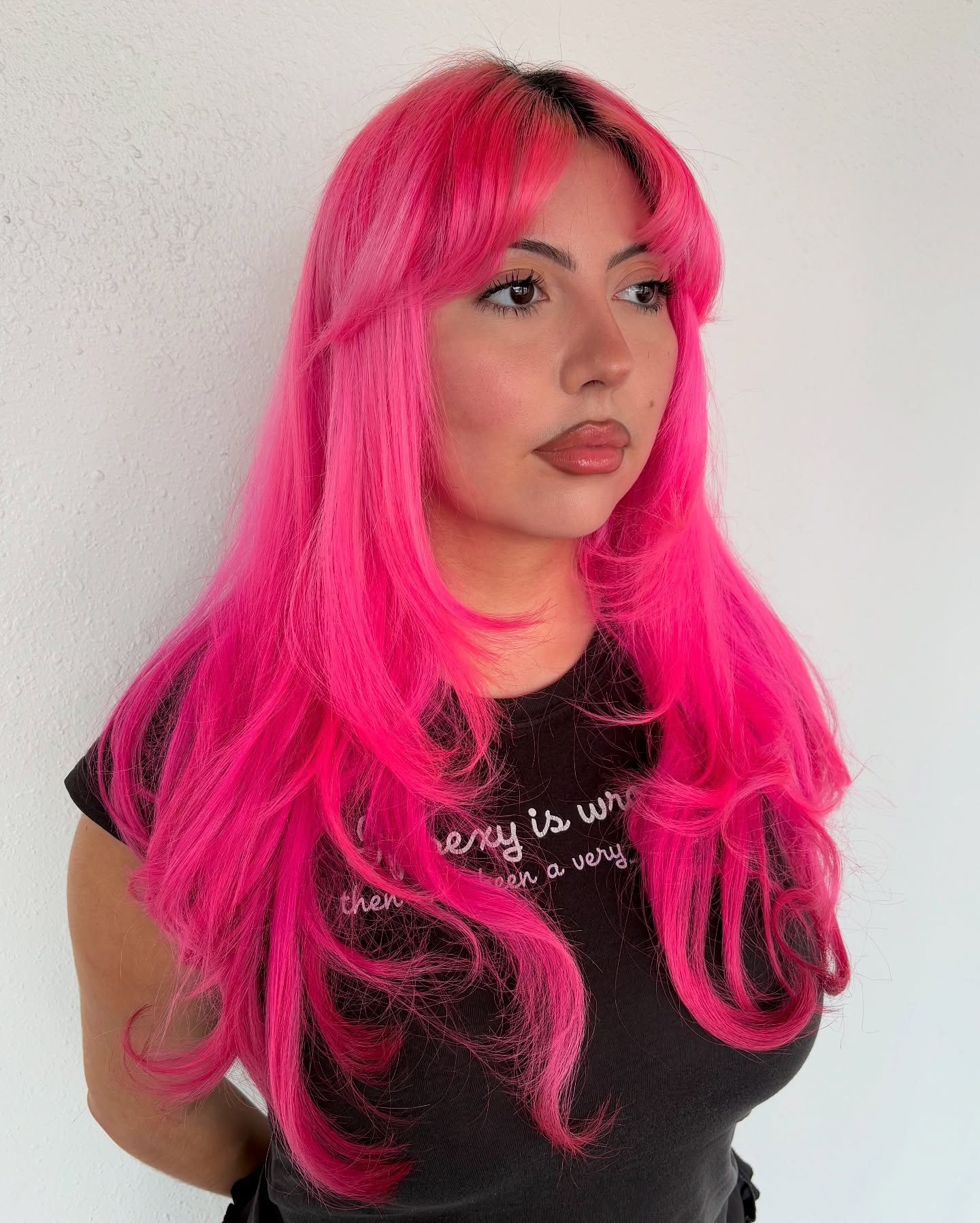 Vivid Pink Long Layers with Subtle Waves