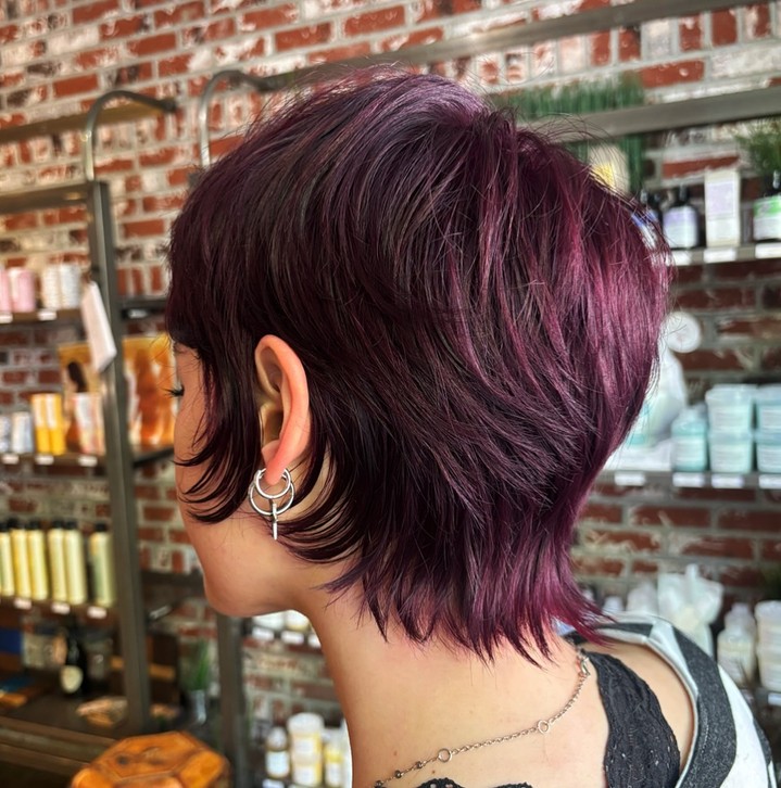 Bold Textured Pixie with Rich Burgundy Undertones