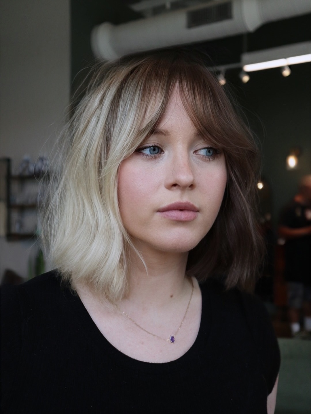 Breezy Blonde Graduated Bob with Fringe