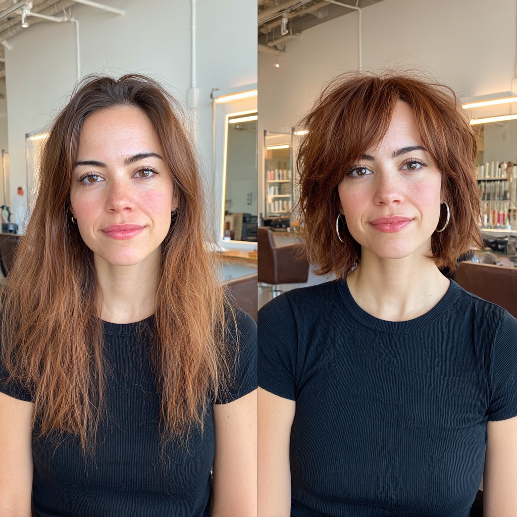 Brunette-to-Copper Transformation with Textured Bob