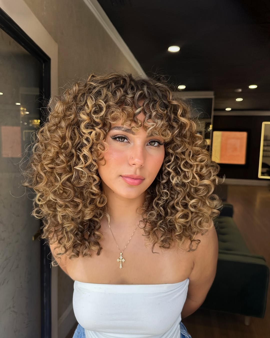 Cascading Golden Blonde Curly Bob