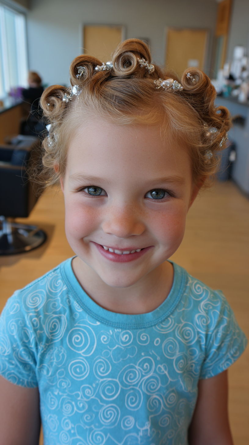 Charming Curly Updo with Decorative Hair Accessories