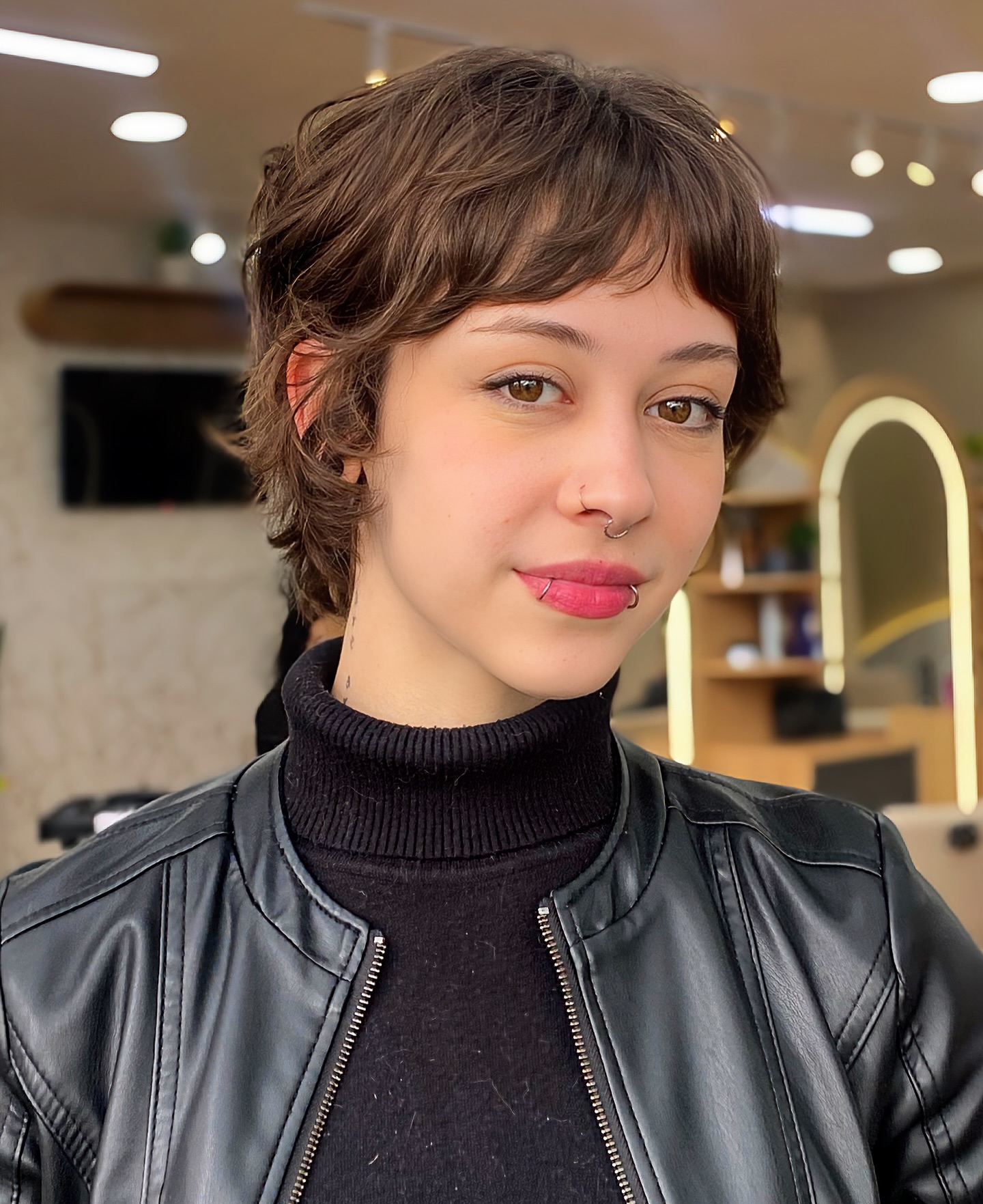 Charming Espresso Tousled Pixie with Micro Bangs
