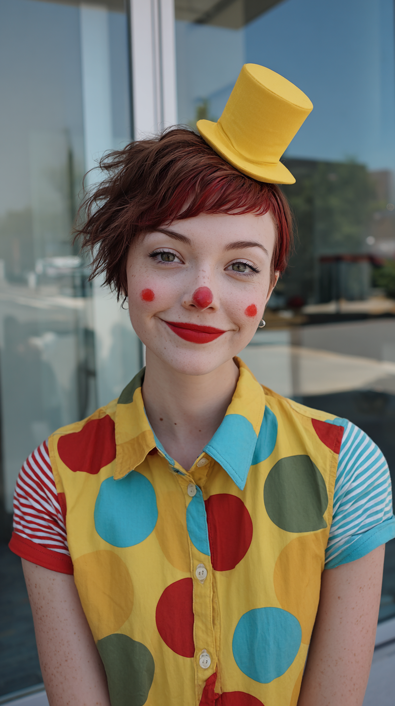 Charming Short Red Clown Cut with Playful Texture