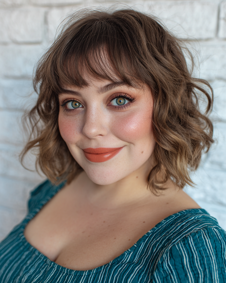 Chic Curly Bob with Soft Fringe