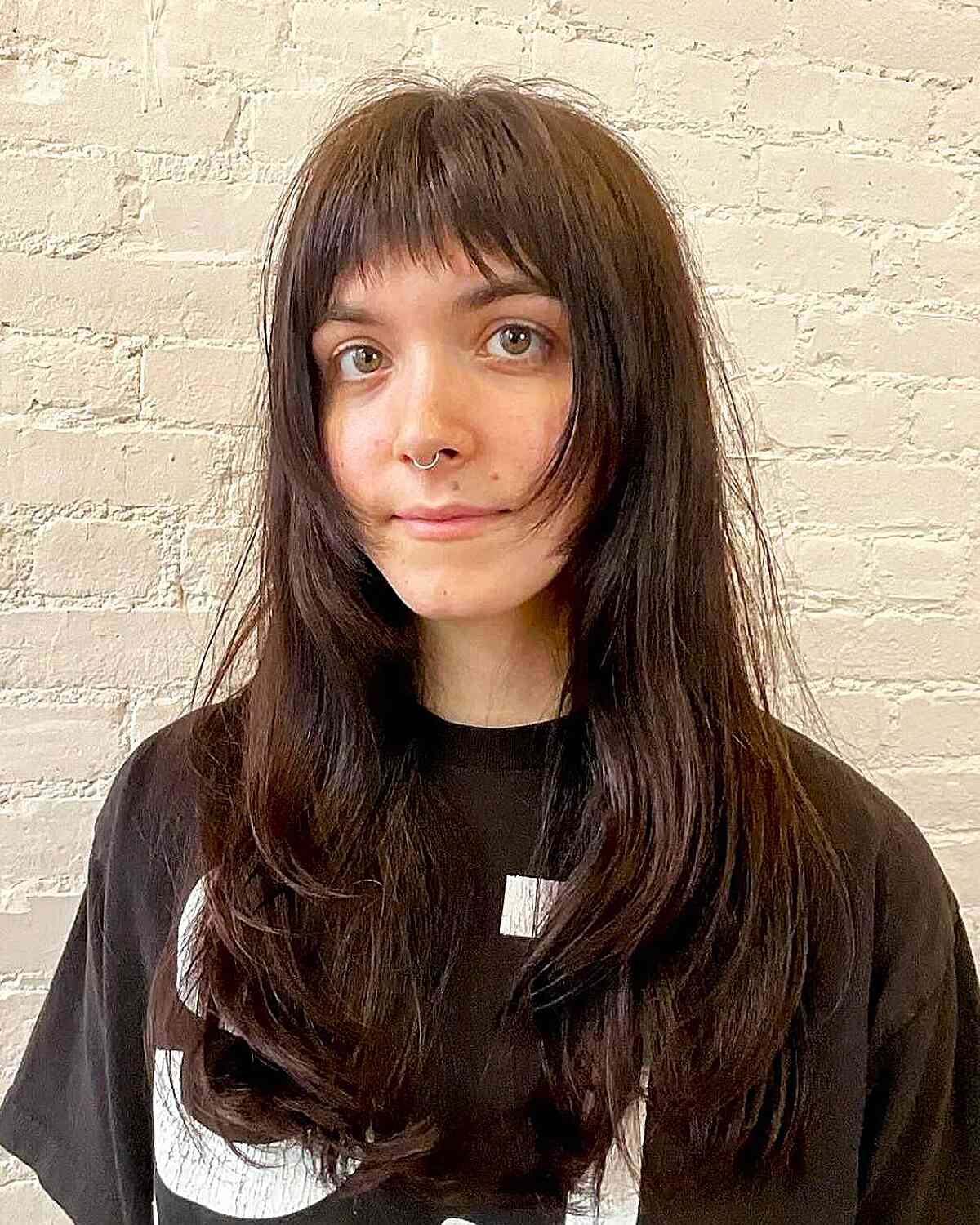 Chic Long Hair with Blunt Bangs