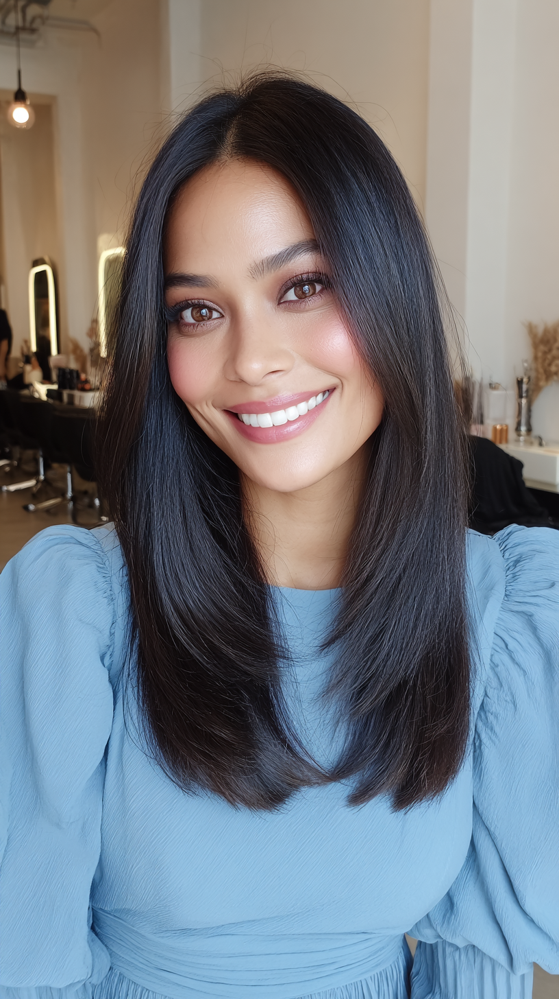 Chic Sleek Long Layered Cut with Subtle Face Framing