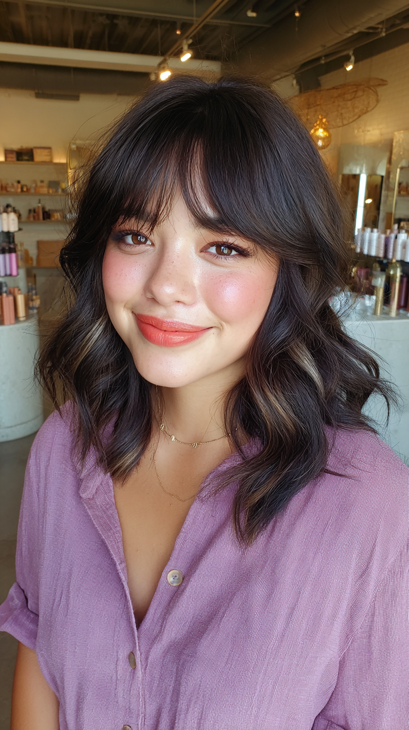 Chic Soft Wavy Lob with Effortless Bangs