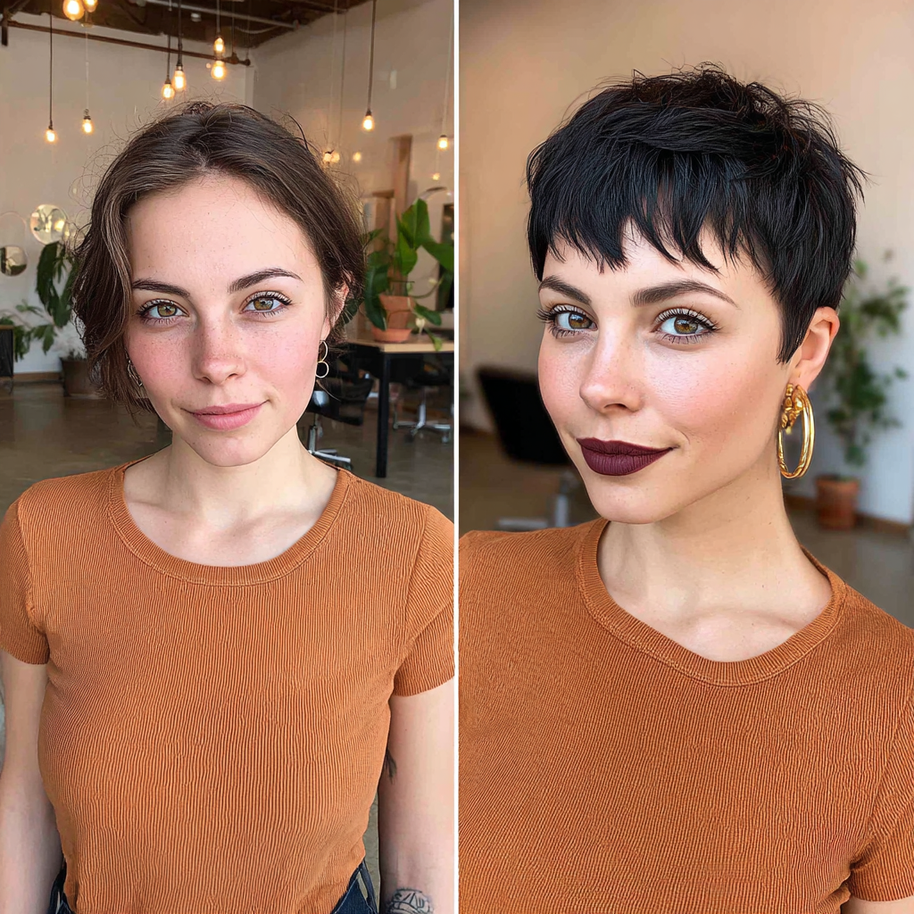 Chic Textured Short Pixie Cut with Bold Dark Roots