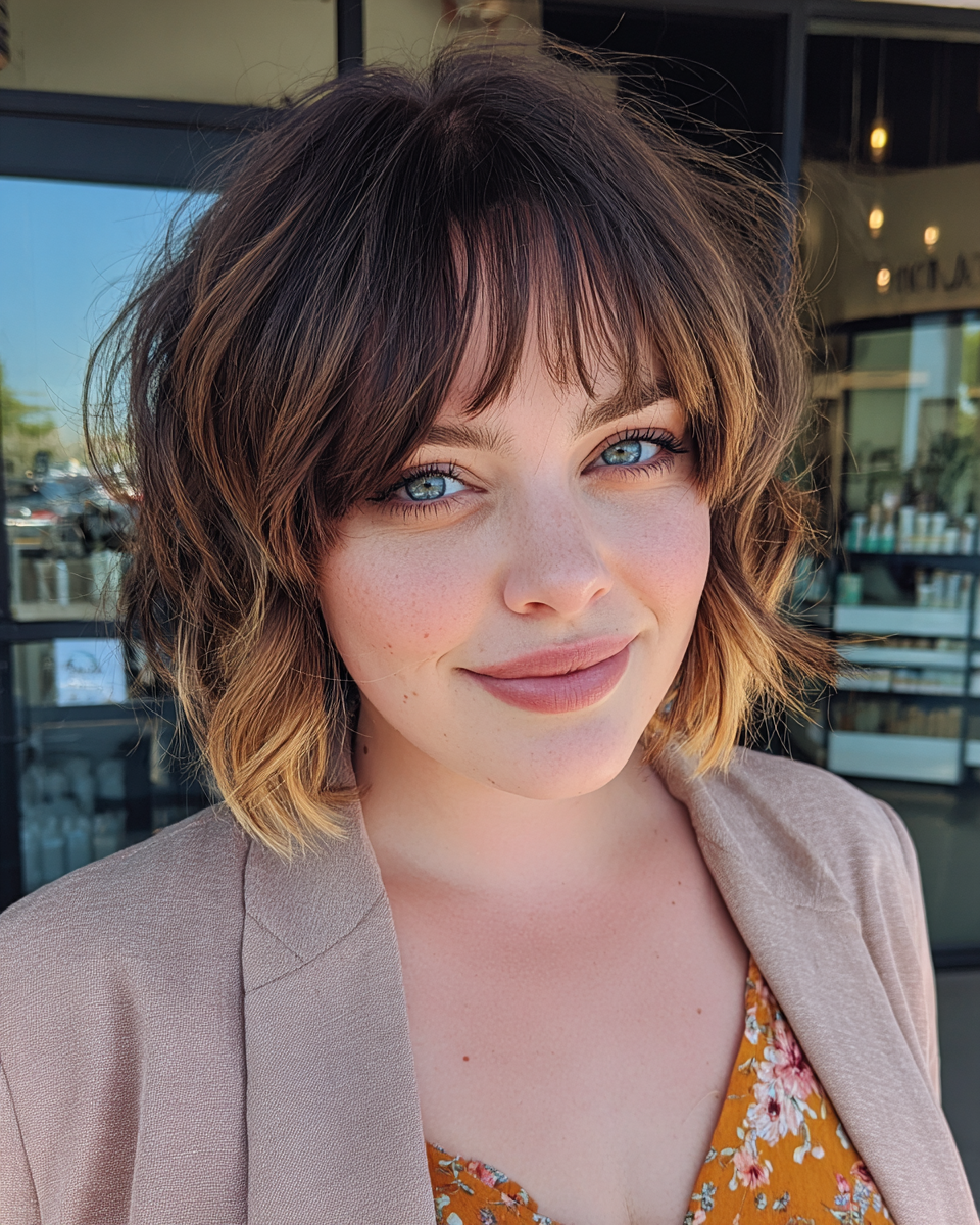 Chic Wavy Lob with Playful Bangs