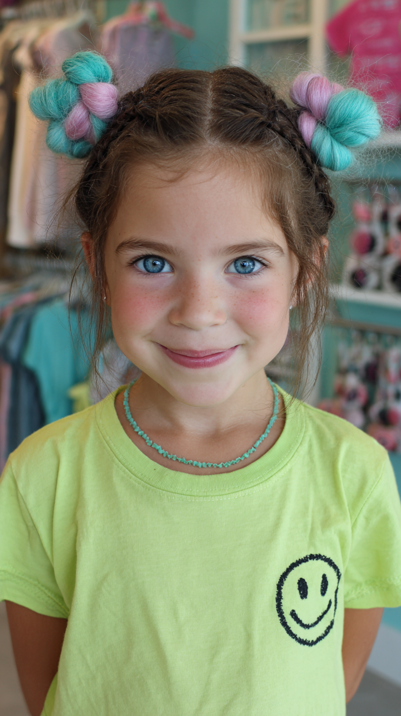 Colorful Twisted Buns with Playful Pastel Accents