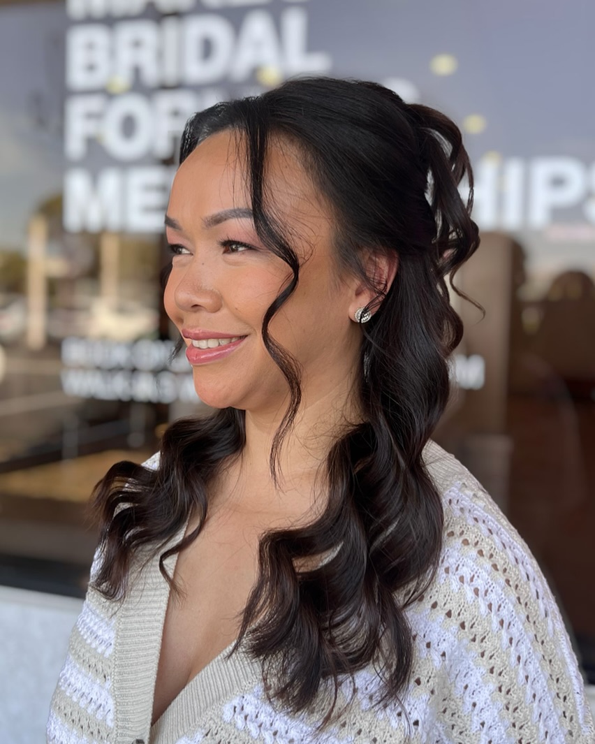 Elegant Half-Up Curls with Face-Framing Tendrils