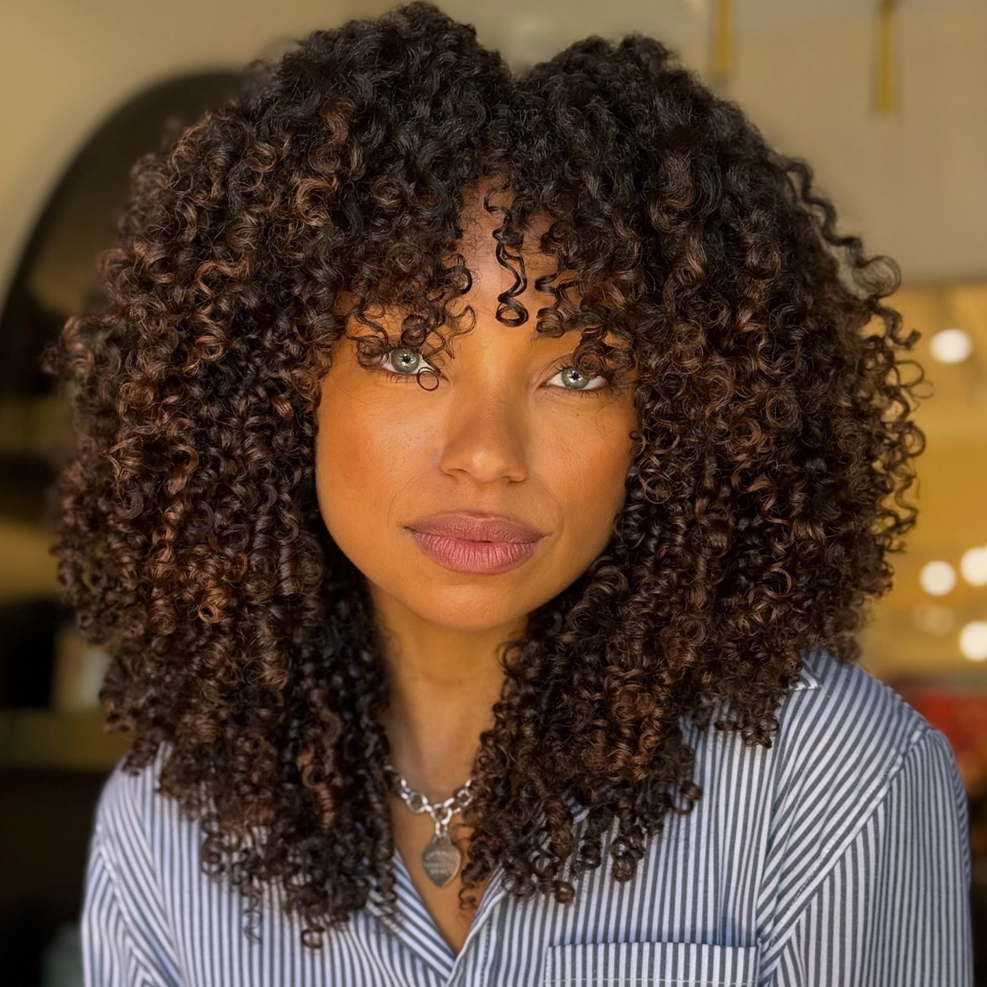 Glossy Toffee-Toned Curly Shag