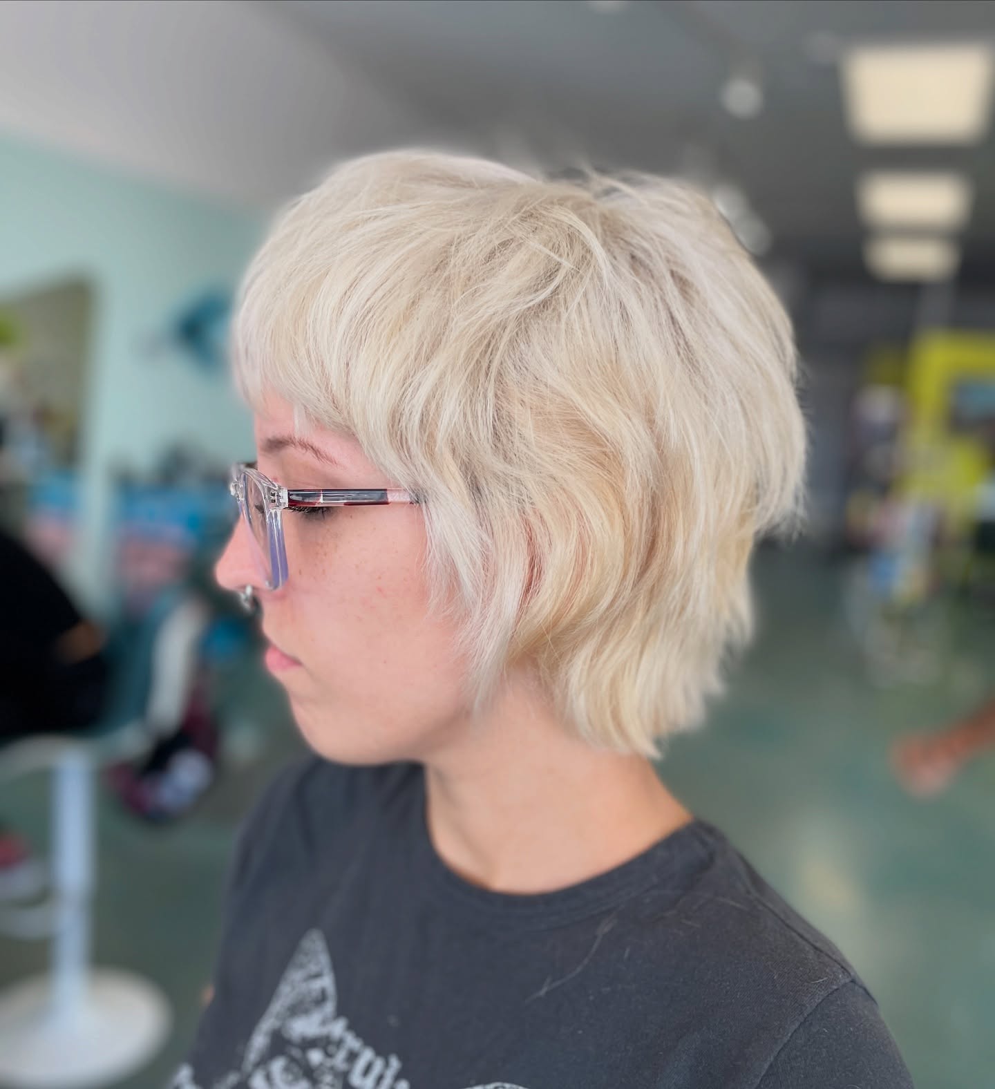 Light Blonde Stacked Cut with Darker Roots