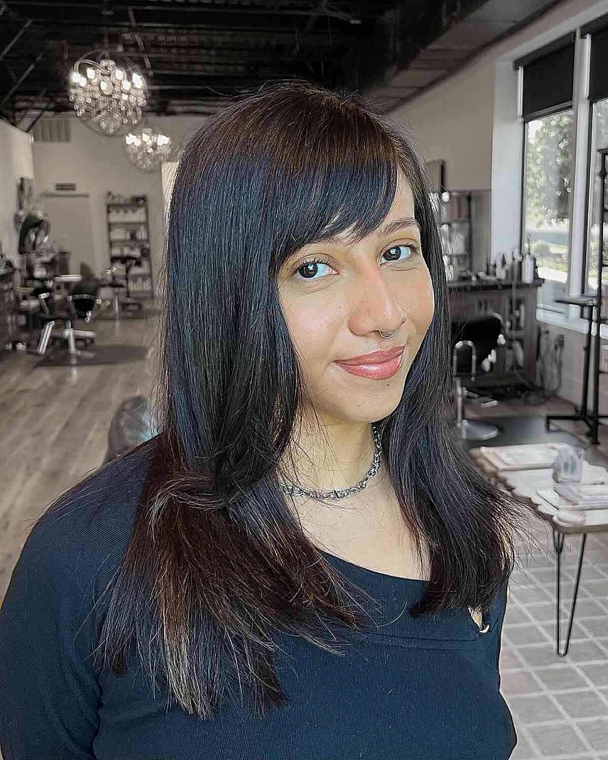 Modern Long Haircut with Soft Side Bangs