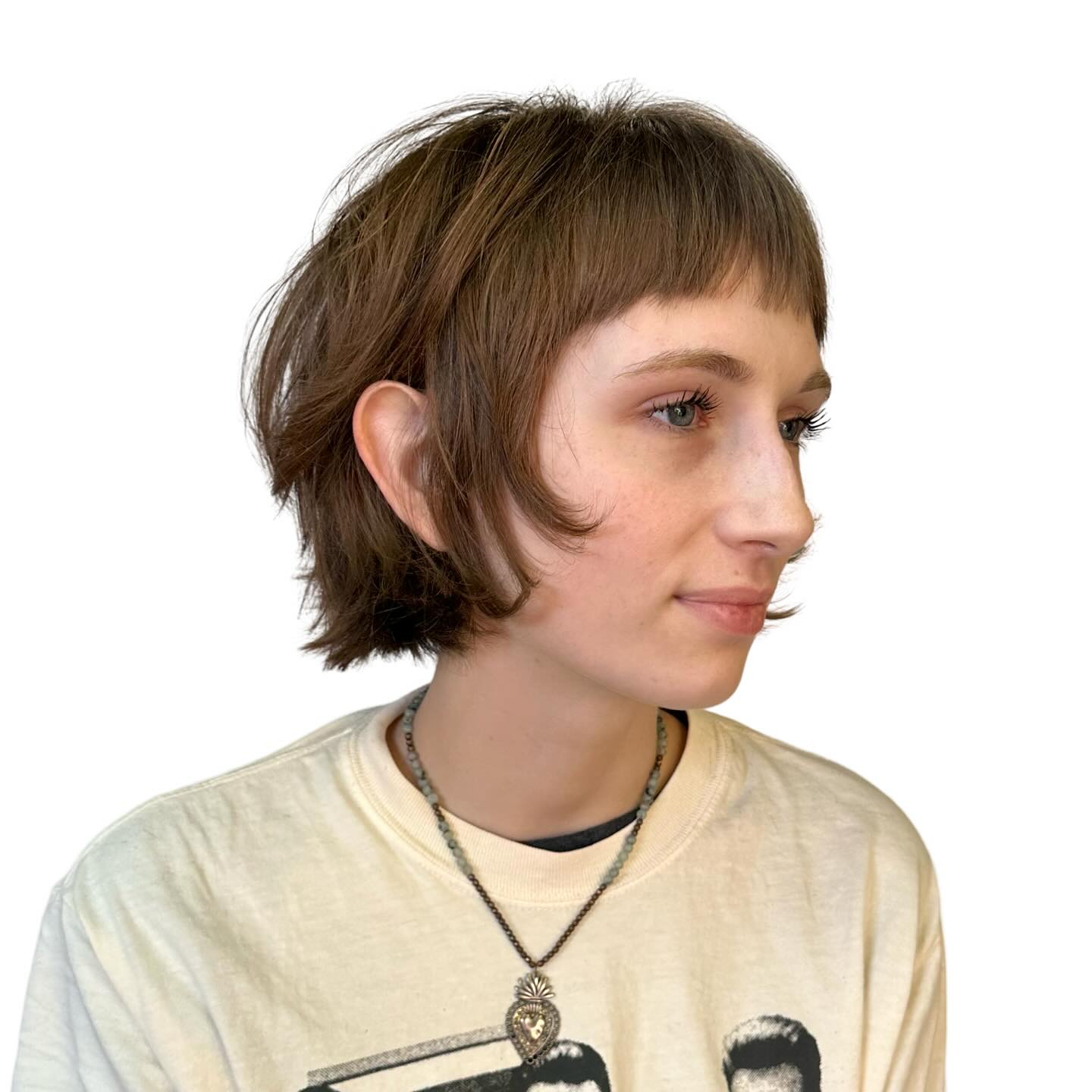 Modern Mocha Textured Bob with Micro Bangs