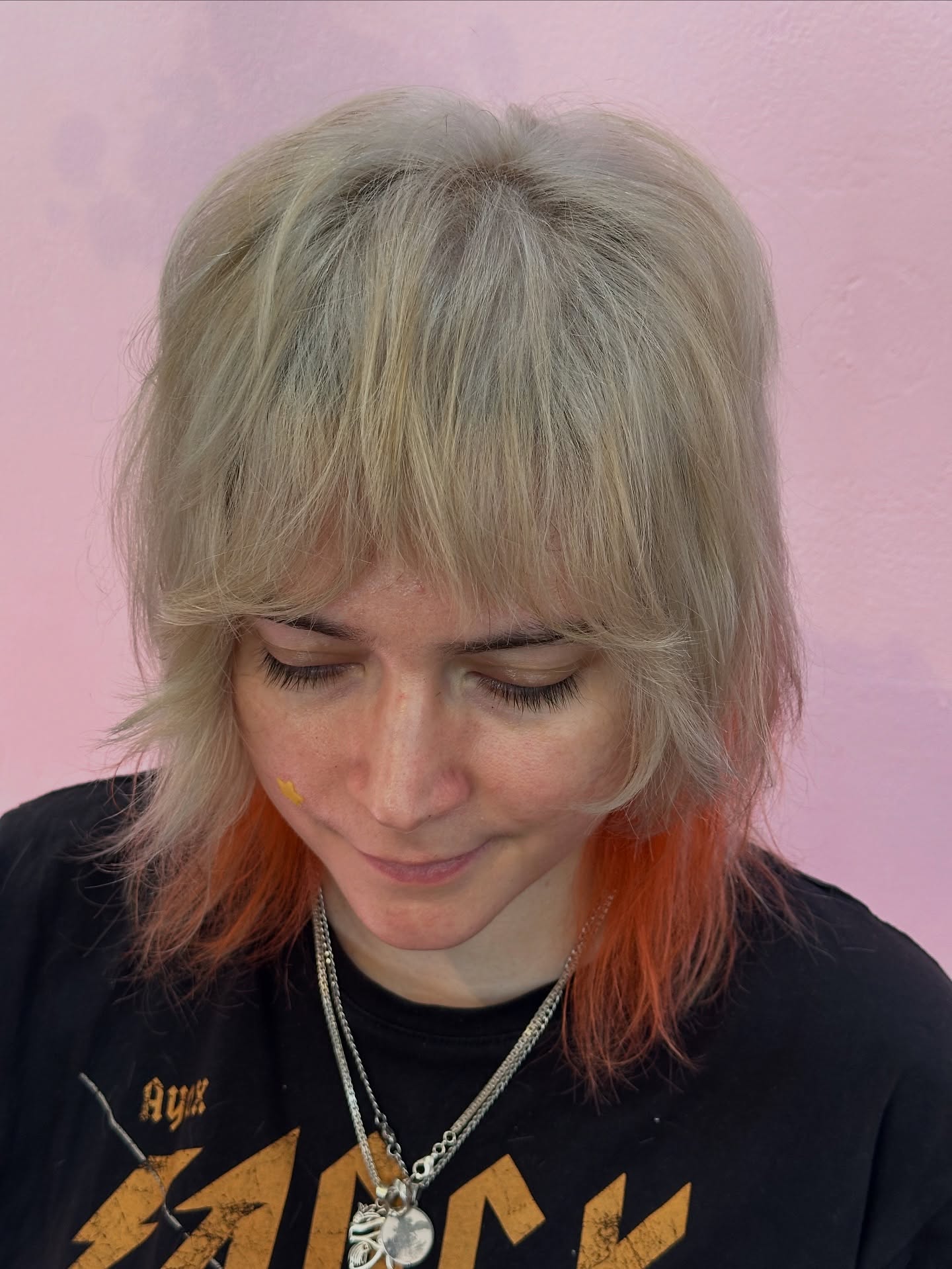 Platinum Blonde Shag with Peach Accents