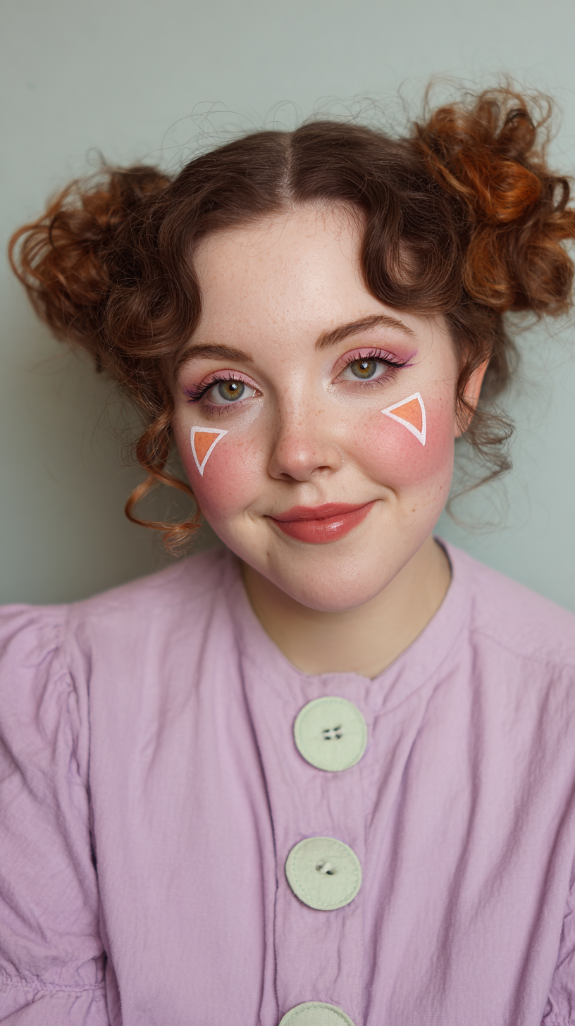 Playful Curly Buns with Whimsical Highlights