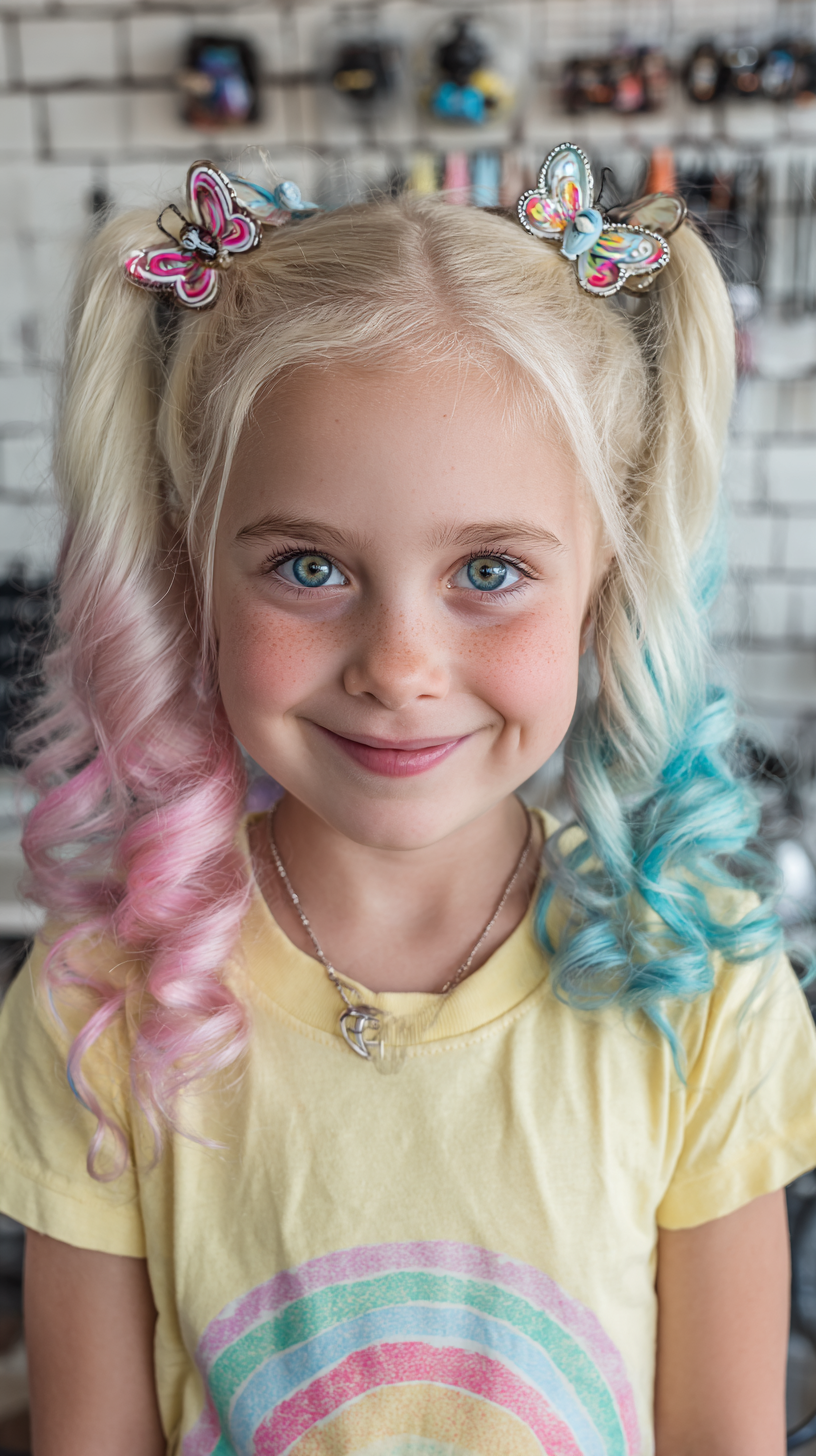 Playful Curly Pigtails with Colorful Ombre