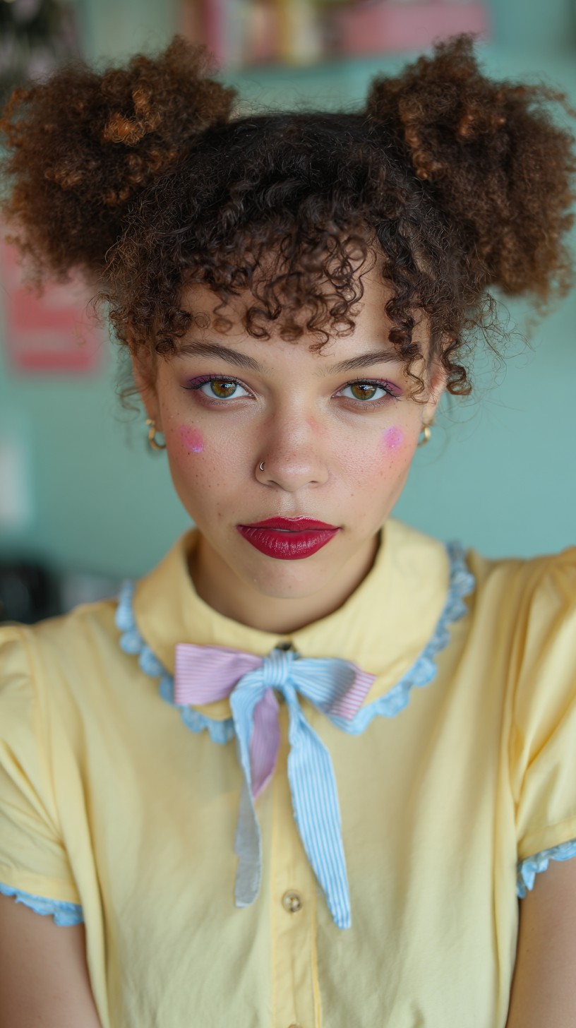 Playful High Curly Pigtails with Soft Texture
