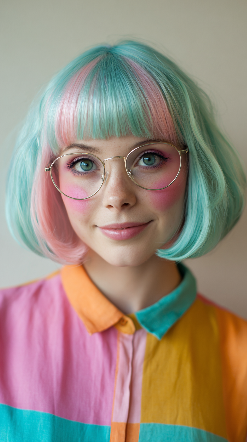 Playful Pastel Bob with Soft Bangs