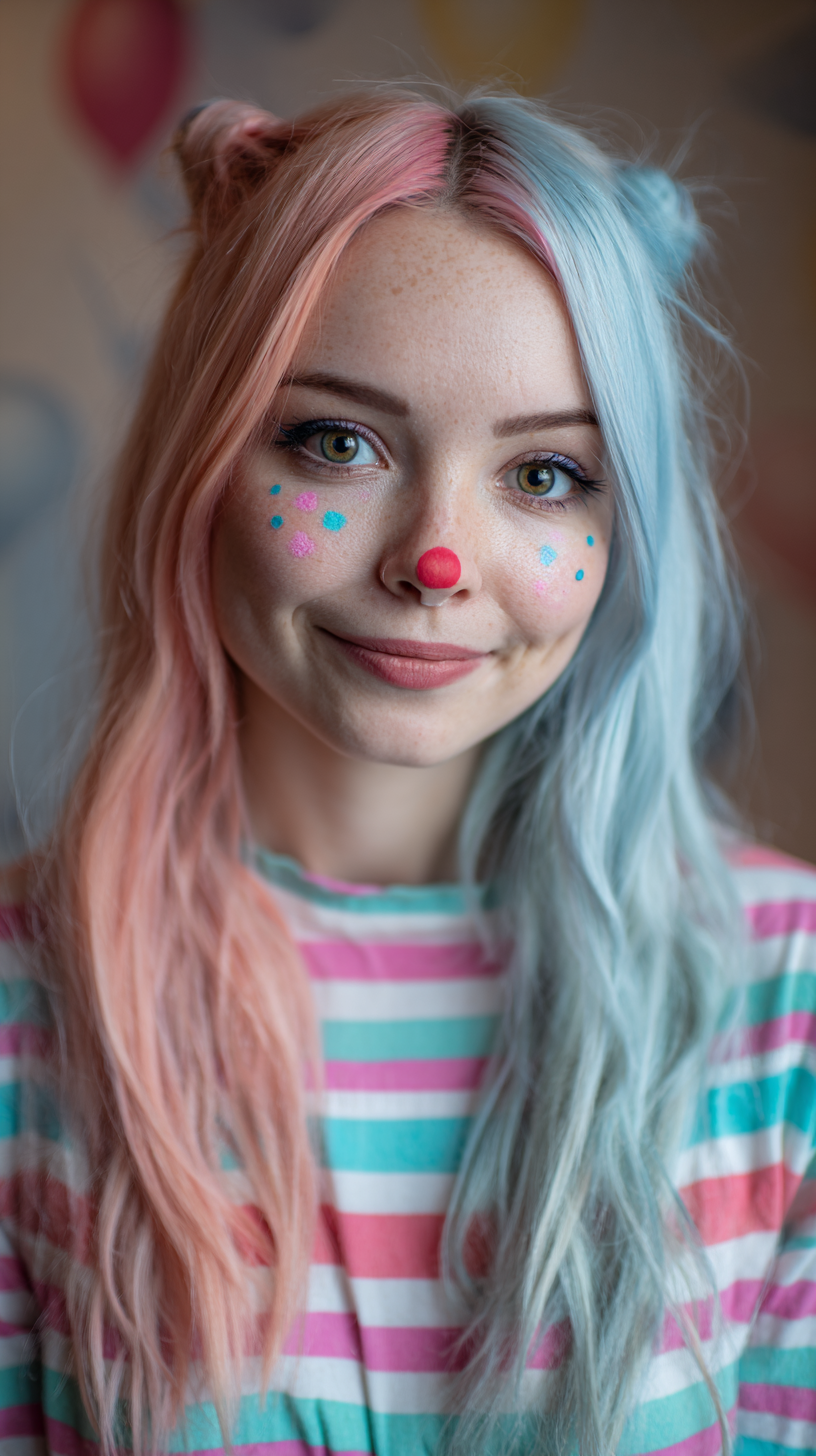 Playful Pastel Half-Up Hairstyle with Twisted Buns